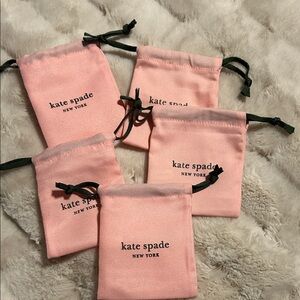 Kate Spade Pink Drawstring Jewelry Pouches with Black Ties - Set of 5